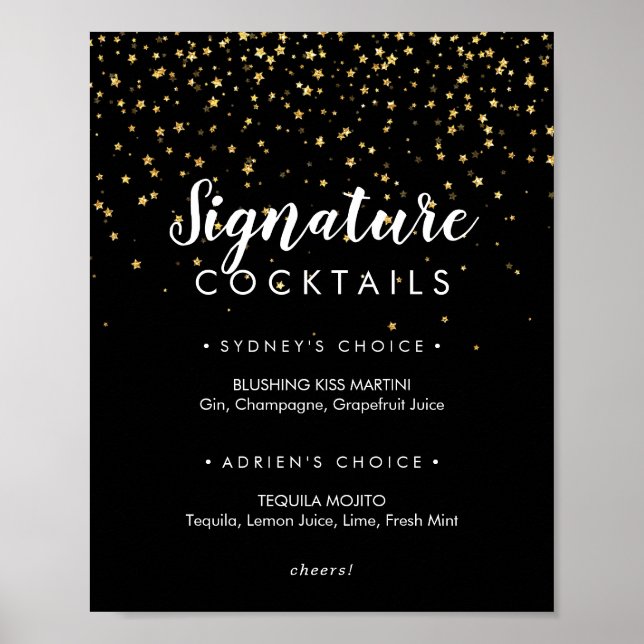 Gold Confetti | Black Signature Cocktails Sign (Front)