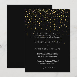 Gold Confetti Black Traditional Wedding Invitation