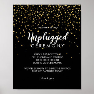 Gold Confetti   Black Unplugged Ceremony Sign