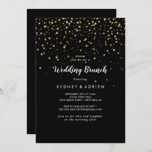 Gold Confetti Black Wedding Brunch Invitation