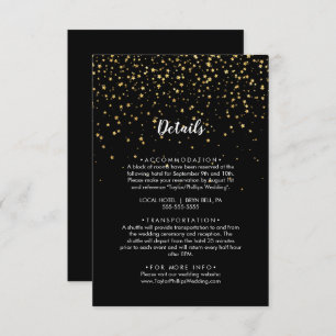 Gold Confetti Black Wedding Details Enclosure Card