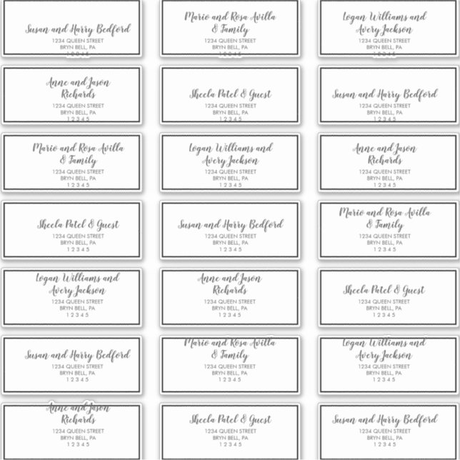 Gold Confetti | Black Wedding Guest Address Labels (Front)