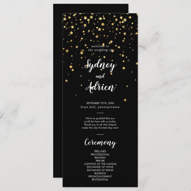 Gold Confetti | Black Wedding Program Programme (Front/Back)