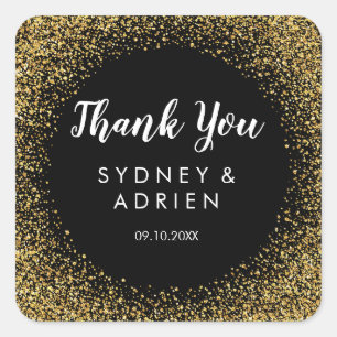 Gold Confetti   Black Wedding Thank You Favour Square Sticker