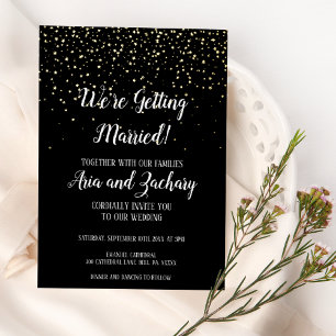 Gold Confetti Black We're Getting Married Wedding