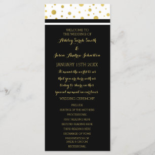 Gold Confetti Black White Wedding Program Programme