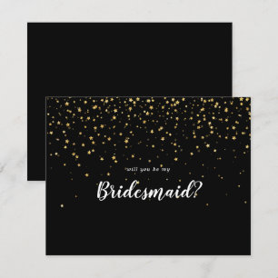 Gold Confetti   Black Will You Be My Bridesmaid Card
