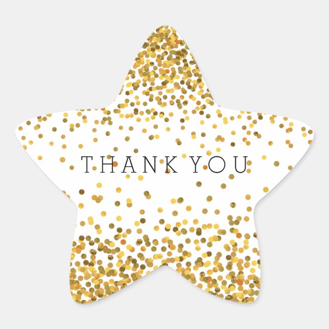 Gold Confetti Bling Thank You Star Sticker (Front)
