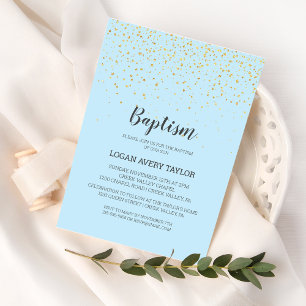 Gold Confetti Blue Baby Boy Baptism Invitation