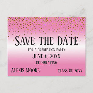 Gold Confetti Blue Graduation Party Save the Date Postcard