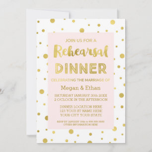Gold Confetti Blush Pink Rehearsal Dinner Party Invitation