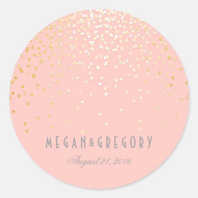 Gold Confetti Blush Pink Wedding Classic Round Sticker (Front)