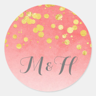 Gold Confetti  Blush Pink Wedding Classic Round Sticker