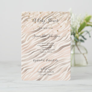 Gold Confetti Blush Pink Zebra Baby Shower Invitation