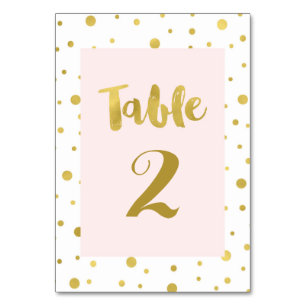 Gold Confetti Blush Wedding Table Number Cards