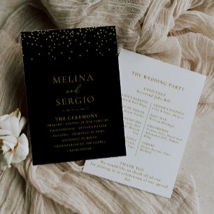 Gold Confetti Boho Black Wedding program