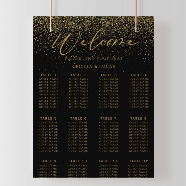 Gold Confetti Boho Black Wedding Seating Chart (Creator Uploaded)