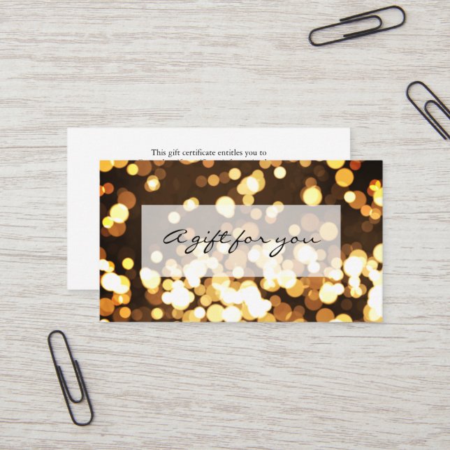 Gold confetti bokeh glitter gift certificate (Front/Back In Situ)