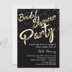 Gold Confetti Bridal Shower Script Black White Invitation