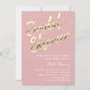 Gold Confetti Bridal Shower Script Pink RosePowder Invitation