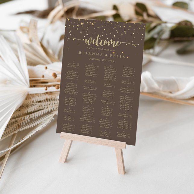 Gold Confetti Brown Alphabetical Seating Chart (Creator Uploaded)