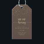 Gold Confetti Brown Sip Sip Hooray Bridal Shower   Gift Tags<br><div class="desc">These gold confetti brown sip sip hooray bridal shower gift tags are perfect for a rustic wedding shower. The simple and elegant design features classic and fancy script typography in gold.</div>