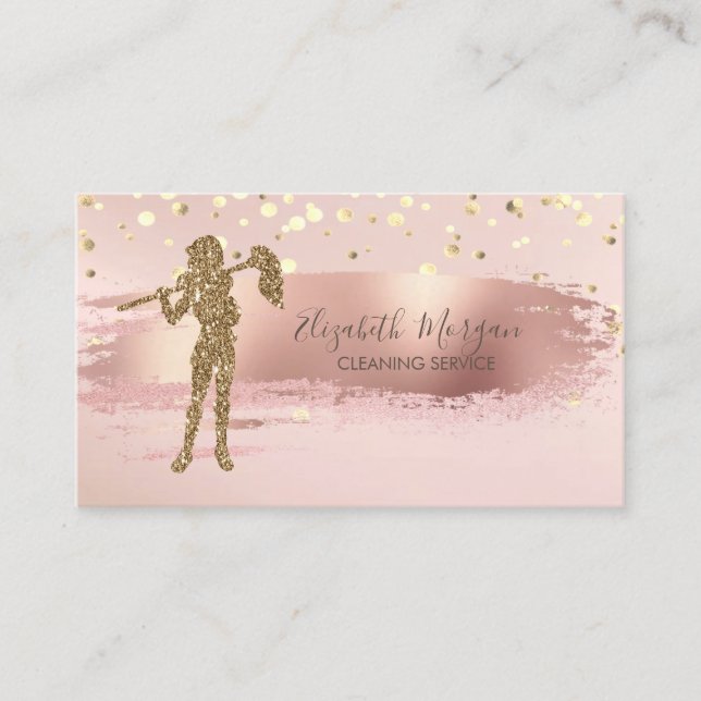 Gold Confetti,Brush Stroke Glitter Cleaning Lady Business Card (Front)