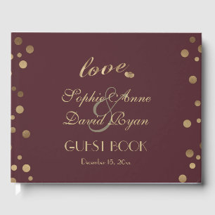 Gold Confetti Burgundy 50th Surprize Birthday Guest Book