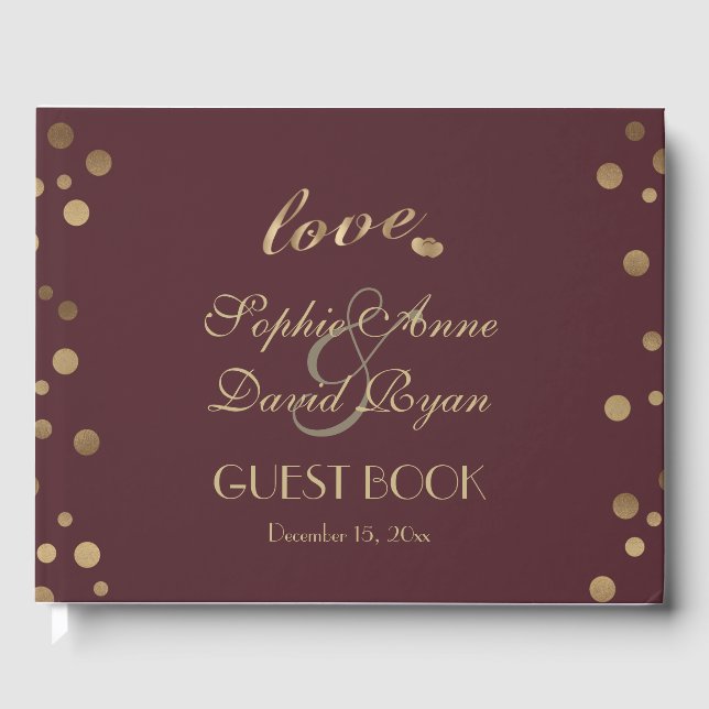 Gold Confetti Burgundy 50th Surprize Birthday Guest Book (Front)
