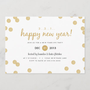 Gold Confetti by Origami Prints New Years Invite