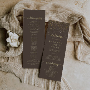 Gold Confetti Calligraphy Brown Wedding  Programme