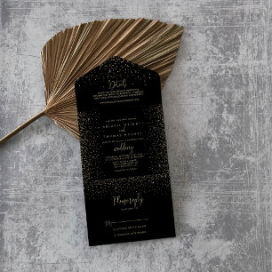 Gold Confetti Calligraphy Fancy Script Wedding All In One Invitation