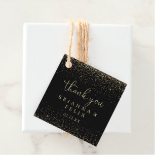 Gold Confetti Calligraphy Fancy Script Wedding  Favour Tags