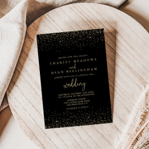 Gold Confetti Calligraphy Fancy Script Wedding   Invitation