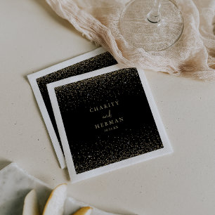 Gold Confetti Calligraphy Script Wedding  Napkins
