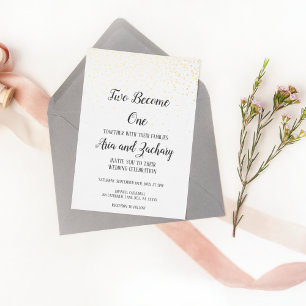 Gold Confetti Calligraphy Two Become One Wedding 