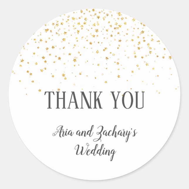 Gold Confetti Calligraphy Wedding Thank You Favour Classic Round Sticker (Front)