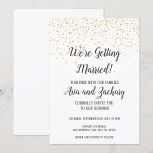 Gold Confetti Calligraphy We're Getting Married  Invitation