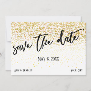 Gold Confetti Casual Handwriting Wedding Save The Date