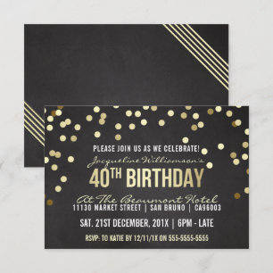 Gold Confetti Chalkboard Woman's 40th Birthday Invitation