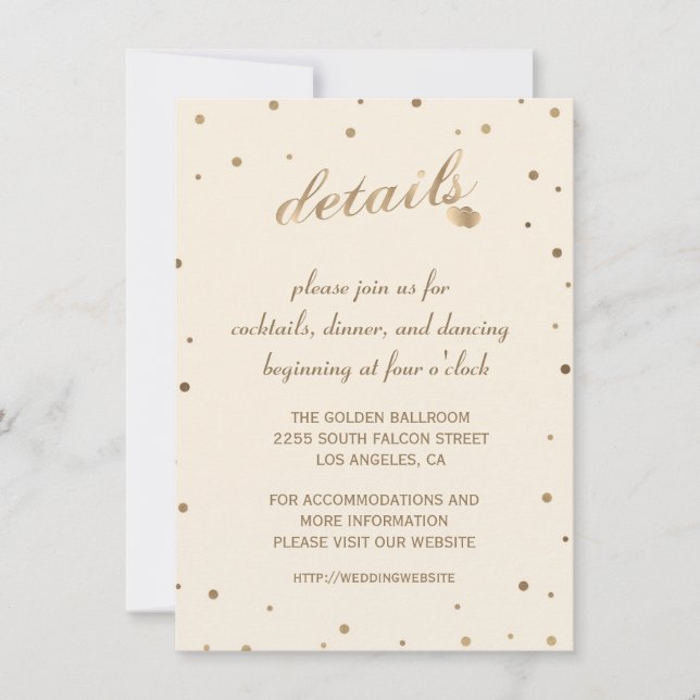 Gold Confetti Champagne Wedding Details Reception Invitation (Front)