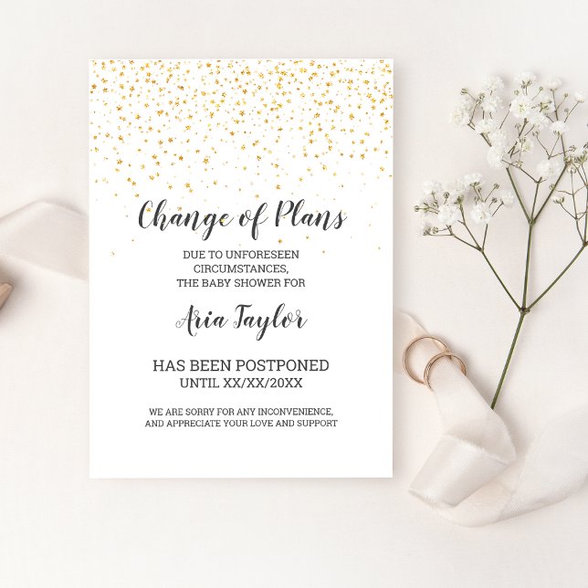 Gold Confetti Change of Plans Shower Announcement (Creator Uploaded)