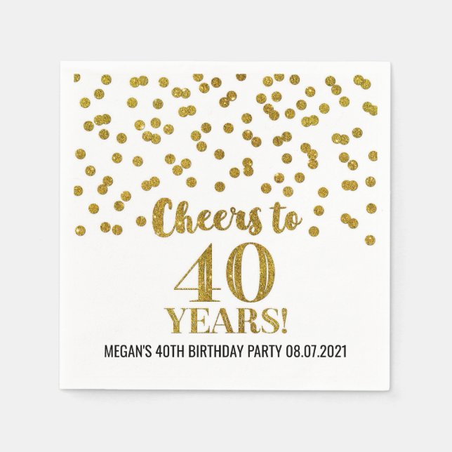 Gold Confetti Cheers to 40 Years Birthday Napkin (Front)