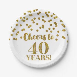 Gold Confetti Cheers to 40 Years Birthday Paper Plate