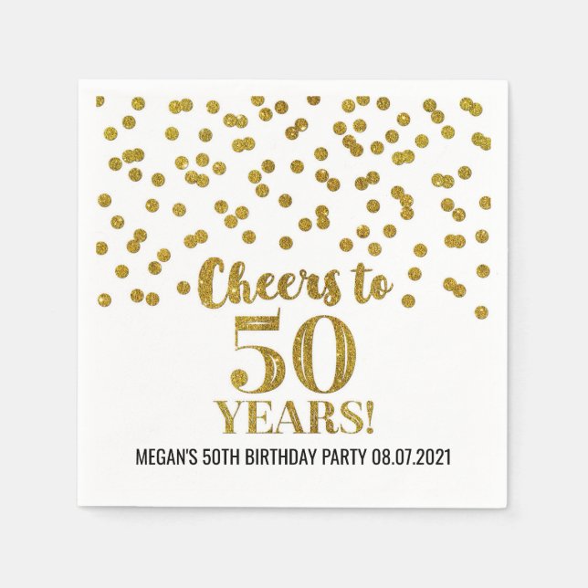 Gold Confetti Cheers to 50 Years Birthday Napkin (Front)