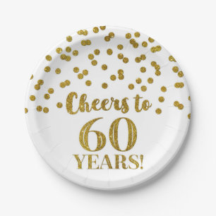 Gold Confetti Cheers to 60 Years Birthday Paper Plate