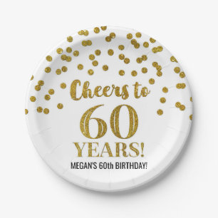 Gold Confetti Cheers to 60 Years Birthday Paper Plate