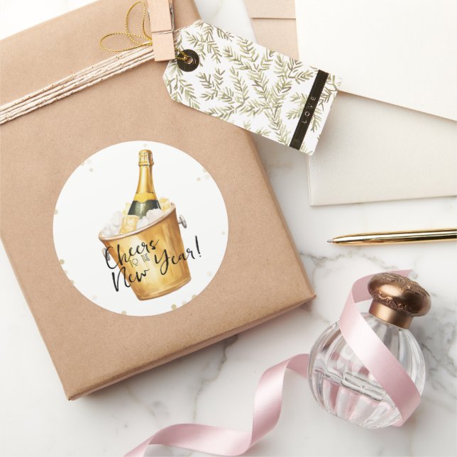Gold Confetti Cheers to the New Year Classic Round Sticker (Gifting)