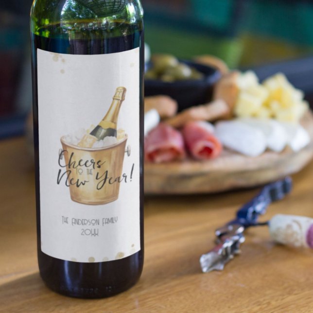 Gold Confetti Cheers to the New Year Wine Label (Creator Uploaded)