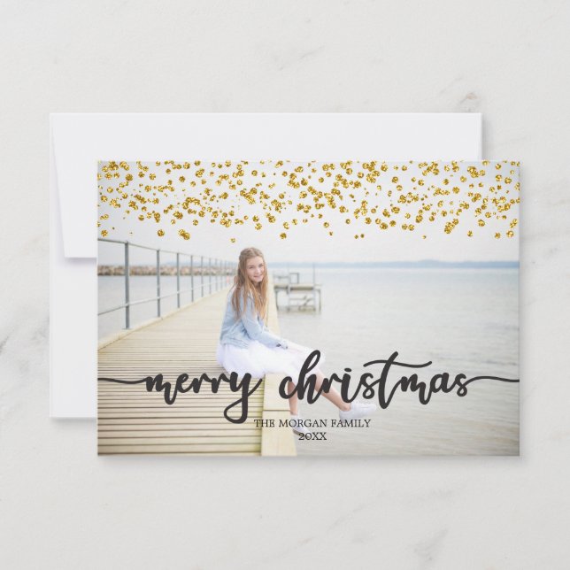 Gold Confetti Christmas Photo Cards (Front)